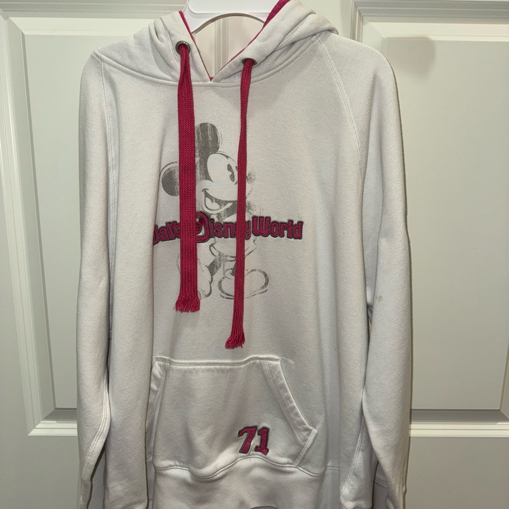 Disney Parks Disney World White Hoodie with Pink Accents EUC